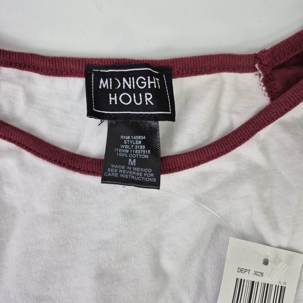 Women's White & Burgundy Raglan Tie-Front Top - Picture 3 of 3